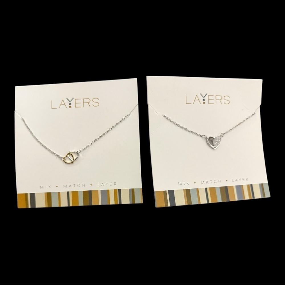 Layers Necklaces - Silver Heart & Two Tone Hearts - Both are new!